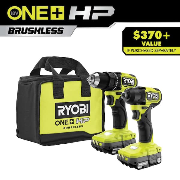 RYOBI ONE+ HP 18V Brushless Cordless Compact 1/2 in. Drill and Impact Driver Kit with (2) 1.5 Ah Batteries, Charger and Bag