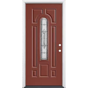 36 in. x 80 in. Providence Center Arch Red Bluff Left Hand Inswing Painted Steel Prehung Front Door with Brickmold