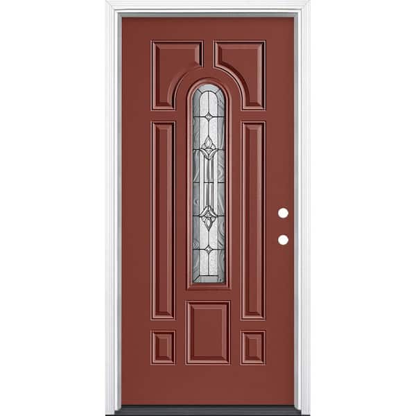 Masonite 36 in. x 80 in. Providence Center Arch Left Hand Inswing Painted Steel Prehung Front Door with Brickmold, Vinyl Frame