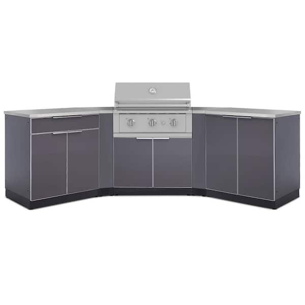 NewAge Products Outdoor Kitchen 122.95 in. W x 24 in. D x 48.5 in. H Aluminum 7-Piece Cabinet Set with 33 in. NG Performance Grill