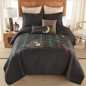 Evening Lodge 3-Piece Black Polyester Queen Quilt Set