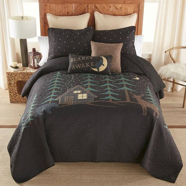 Black Polyester King Quilt Set, King Size Lodge Bedding Sets