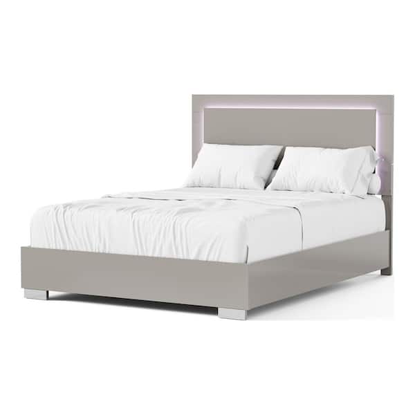 Mesala Taupe Gray Wood Frame Eastern King Panel Bed with LED on Headboard