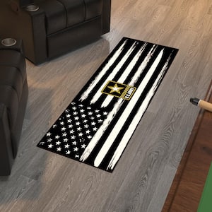 US ARMY USA Flag Washable Non-Slip 2x5 Runner Rug For Man Cave, Bedroom, Kitchen, 20"x 59", Black/White