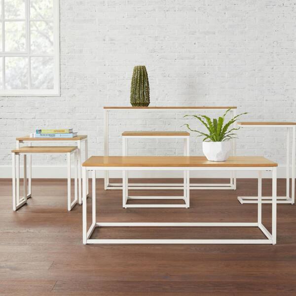 StyleWell - Donnelly White Nesting Tables with Natural Wood Finish Top (Set of 2)