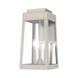 Vaughn 16 in. 3-Light Brushed Nickel Outdoor Hardwired Wall Lantern Sconce with No Bulbs Included