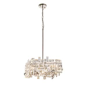 Boswey 4-Light Clear Hexagonal Crystals Square Chandelier for Kitchen Island with No Bulbs Included