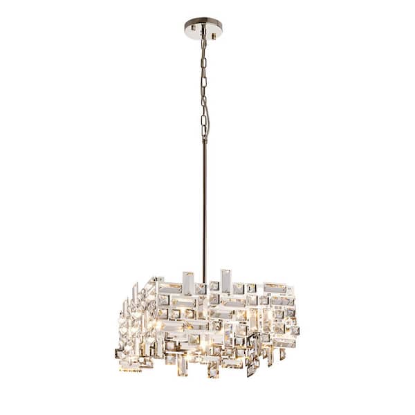 Unbranded Boswey 4-Light Clear Hexagonal Crystals Square Chandelier for Kitchen Island with No Bulbs Included