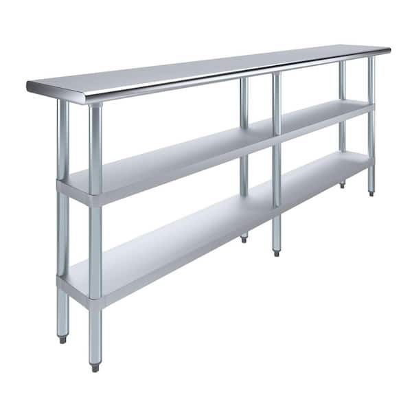 AMGOOD 14 in. x 84 in. Stainless Steel Kitchen Utility Table with 2 Adjustable Shelves Metal Prep Table