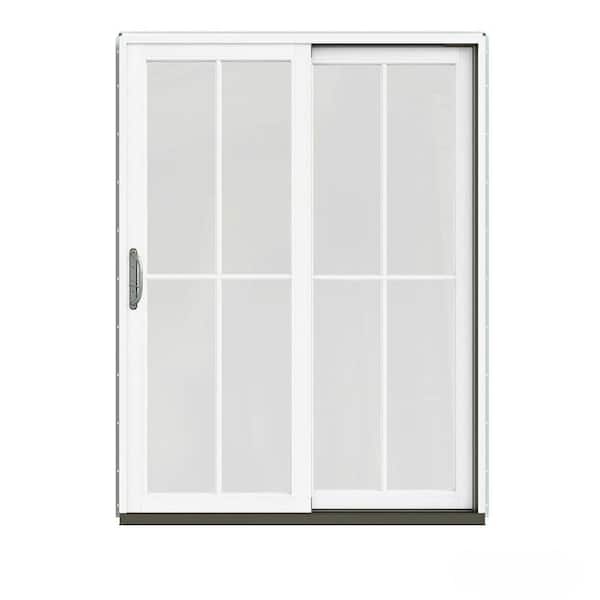 JELD-WEN 60 in. x 80 in. W-2500 Contemporary Green Clad Wood Right-Hand 4 Lite Sliding Patio Door w/White Paint Interior