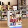 Reception desk with items displayed in a retail setting.
