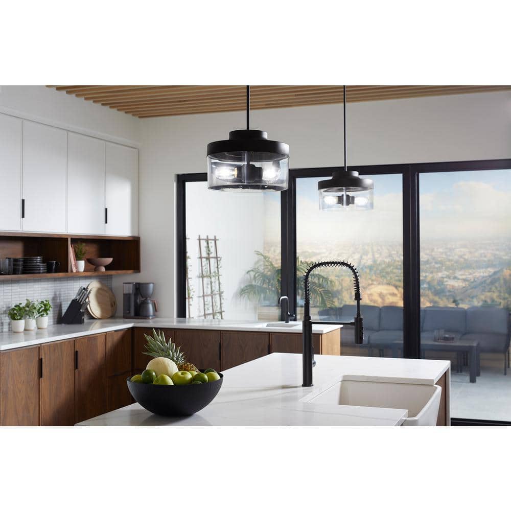Purist Matte Black 18" Drum Pendant with Glass Shades
