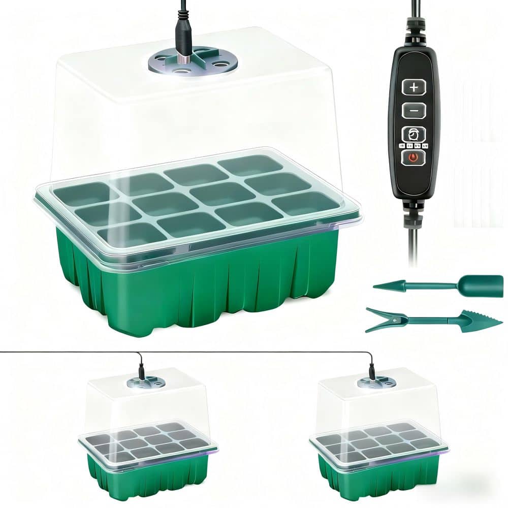 2-Pack Seed Starter Tray with Light, Grow Light for Seed Starter Kit with Humidity Dome, Dimmable Timing Controller