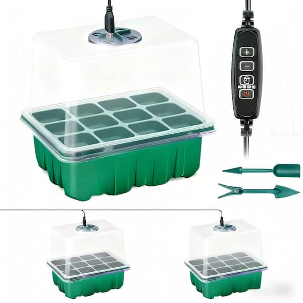 2-Pack Seed Starter Tray with Light, Grow Light for Seed Starter Kit with Humidity Dome, Dimmable Timing Controller