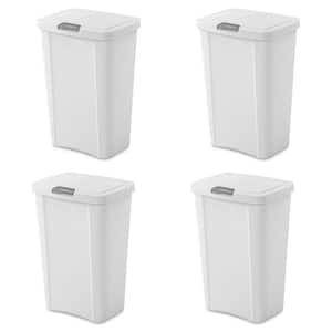 13 Gal. White Touch-Top Wastebasket Plastic Household Trash Can with Titanium Latch (4-Pack)