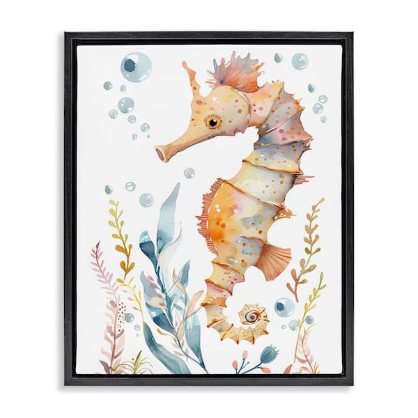Stupell Industries Soft Seahorse Underwater by Franklyn Gregory Black Floater Frame Animal Graphic Art Print 21 in. x 17 in.
