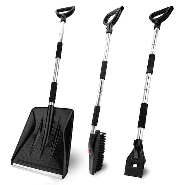 44 in. Stainless Steel Handle Aluminum Edge Blade Snow Shovel with Ice Scraper and Snow Brush for Outdoor