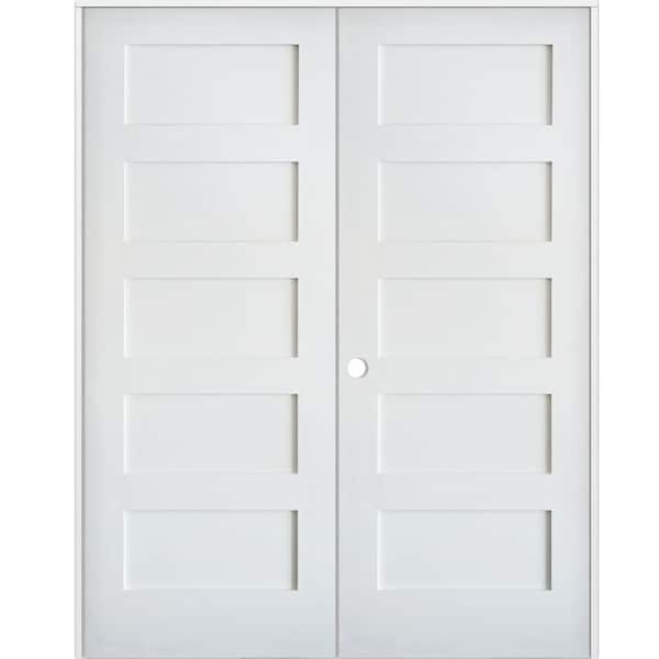 Krosswood Doors 60 in. x 80 in. Craftsman Primed Right-Handed Wood MDF Solid Core Double Prehung Interior Door