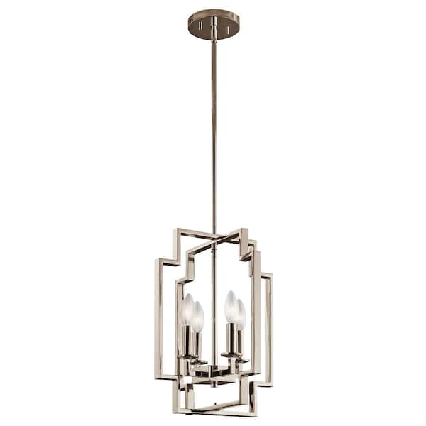 KICHLER Downtown Deco 4-Light Polished Nickel Contemporary Candle Cage Convertible Foyer Pendant Hanging Light to Semi-Flush