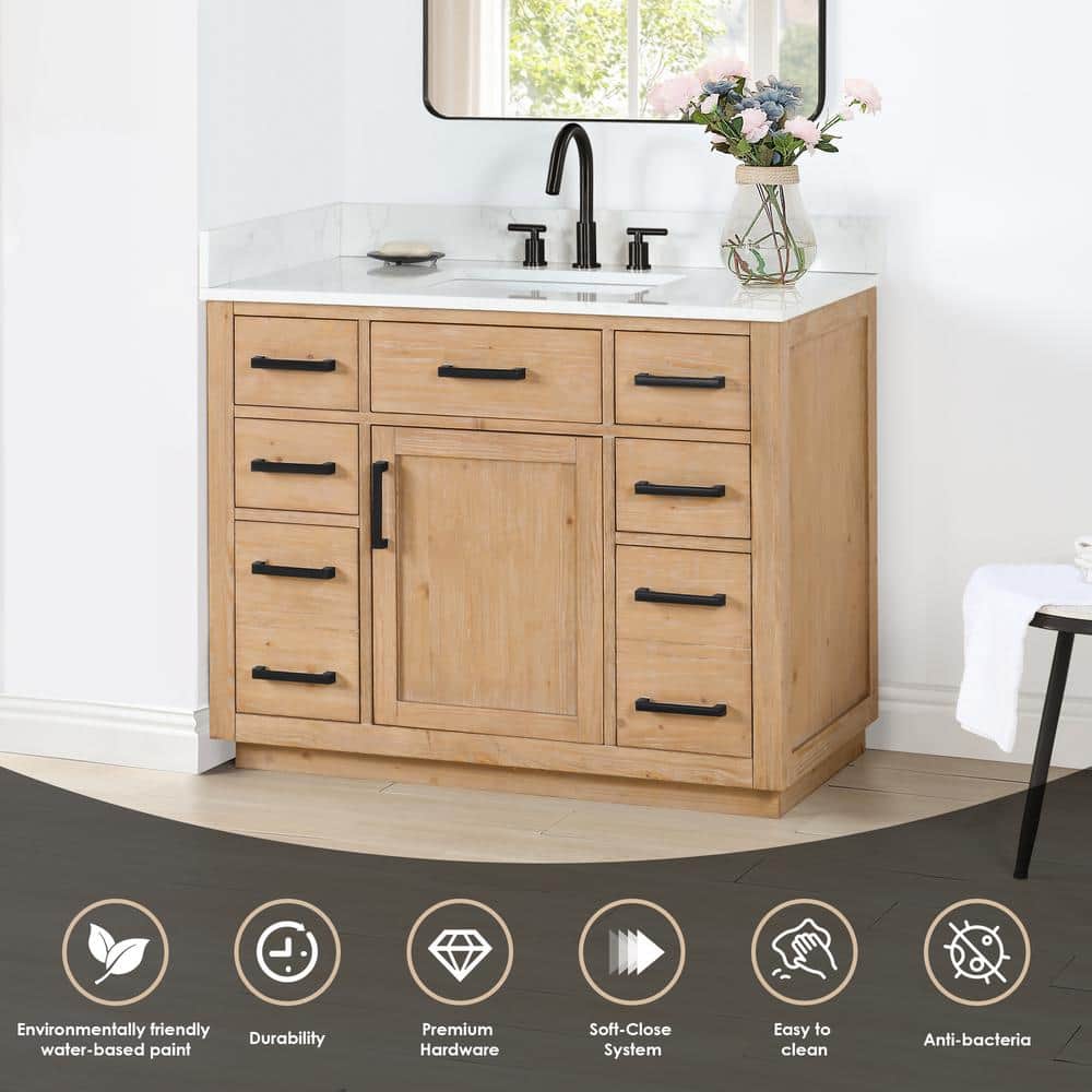 Gavino 42" Light Brown Wood Vanity with Composite Stone Top