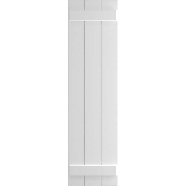 Ekena Millwork 16 1/8" x 37" True Fit PVC Three Board Joined Board-n-Batten Shutters, White (Per Pair)