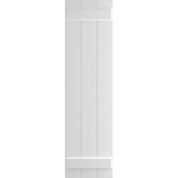 Ekena Millwork 16-1/8 in. x 80 in. True Fit PVC Three Board Joined Board and Batten Shutters Pair in White
