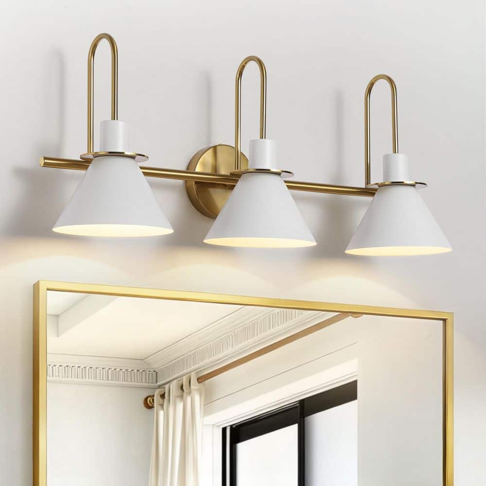 NIMBUS 3-Light 27.6-inch Brass Vanity Light Farmhouse Cone Wall Light with Metal Barn Pendant Shade for Living Rooms price history on PriceWatchPro