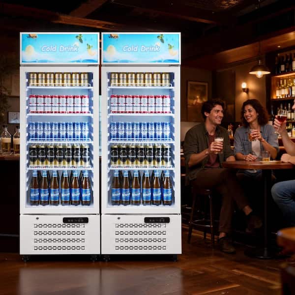Commercial Refrigerator 9.6 cu.ft. Beverage Refrigerator Cooler Glass Door Display Refrigerator Upright Fridge Led White