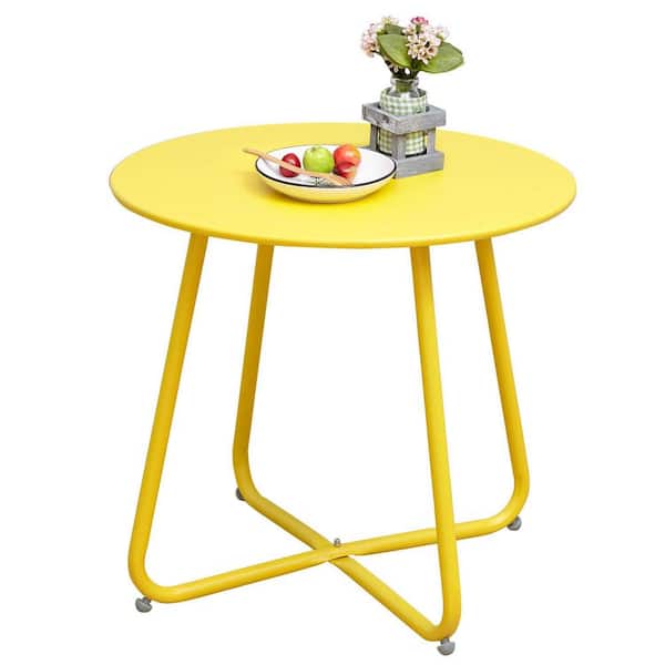 Unbranded 17.7 in Metal Round Outdoor Coffee Table in Yellow