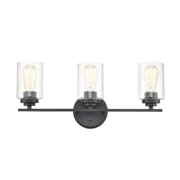 22 in. 3-Light Matte Black Vanity Light
