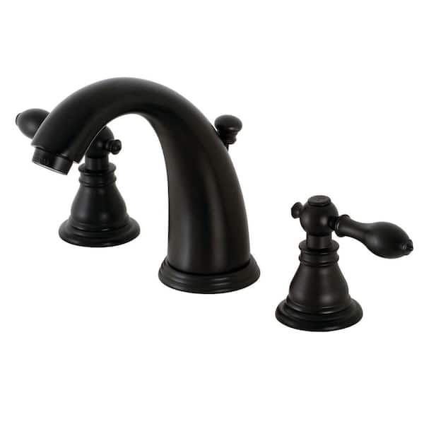 Kingston Brass American Classic 2-Handle 8 in. Widespread Bathroom Faucets with Plastic Pop-Up in Matte Black