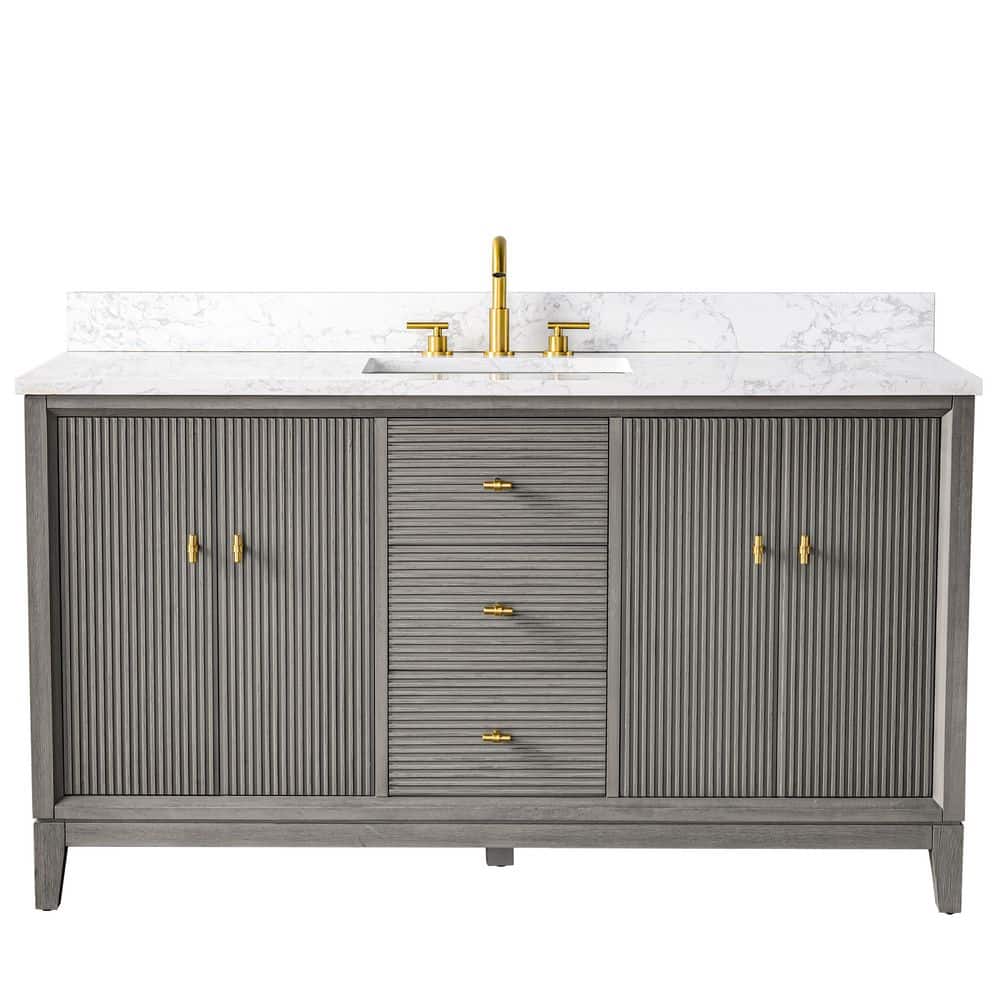 60 in. W x 34 in. H Single Sink Driftwood Gray Bath Vanity Cabinet with Arabescato White Engineered Marble Top price history on PriceWatchPro