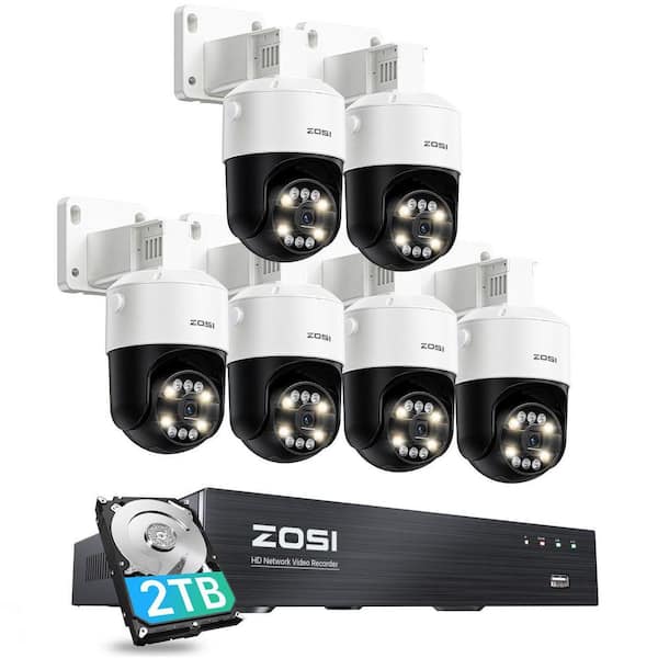 4K 8MP 8-Channel 2TB NVR POE Home Security Camera System with 6-360°Pan Tilt Wired Outdoor IP Cameras, 16CH Expandable