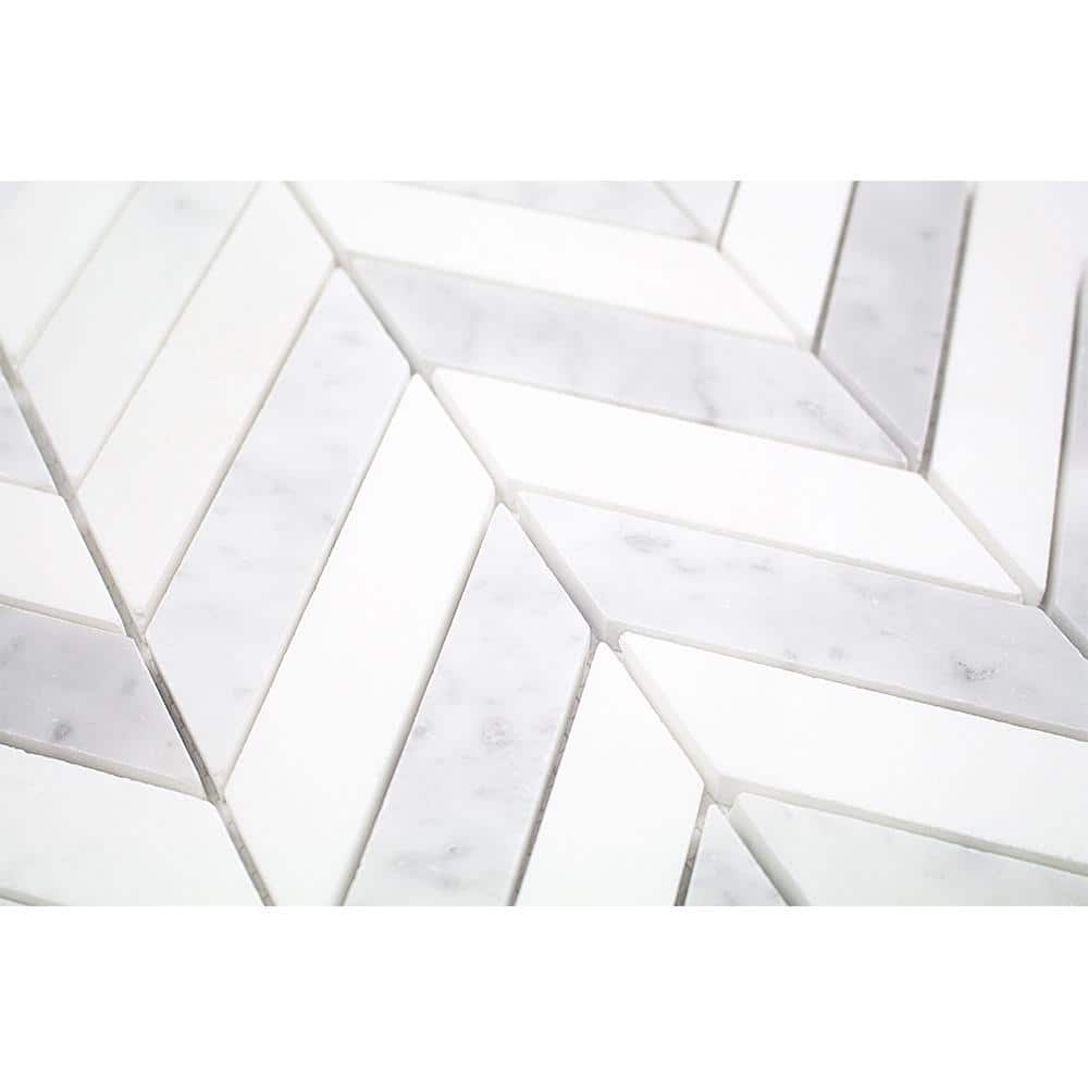 Dart White Carrara and Thassos Polished Marble Mosaic Tile