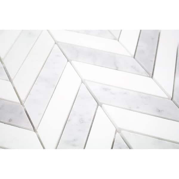 Ivy Hill Tile Dart White Carrara and Thassos 10-3/4 in. x 10-3/4 in. x 10 mm Polished Marble Mosaic Tile