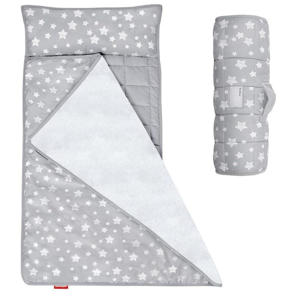 21 in. x 50 in. Gray Toddler Nap Pillow and Fleece Throw Blanket, Lightweight Soft, Travel Sleeping Bag Boys and Girls
