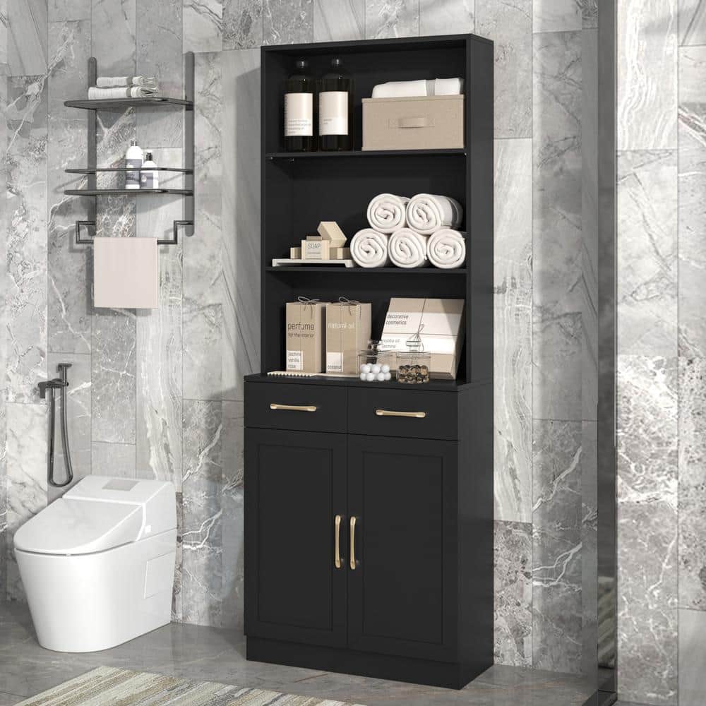 25.9 in. W x 11 in. D x 70 in. H Black Tall MDF Freestanding Linen Cabinet 