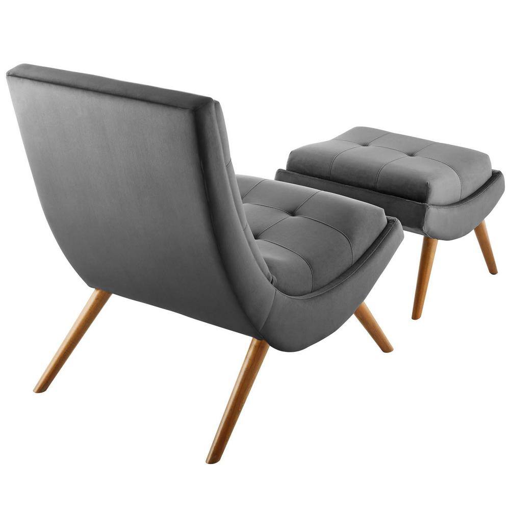 Ramp Modern Gray Velvet Lounge Chair and Ottoman Set