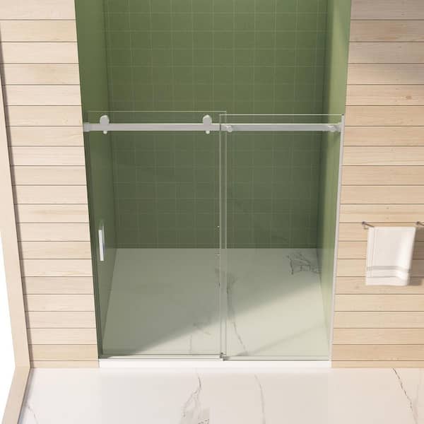 60 in. W x 70 in. H Sliding Frameless Shower Door in Brushed Nickel with Clear Easy Clean Coat Tempered Glass