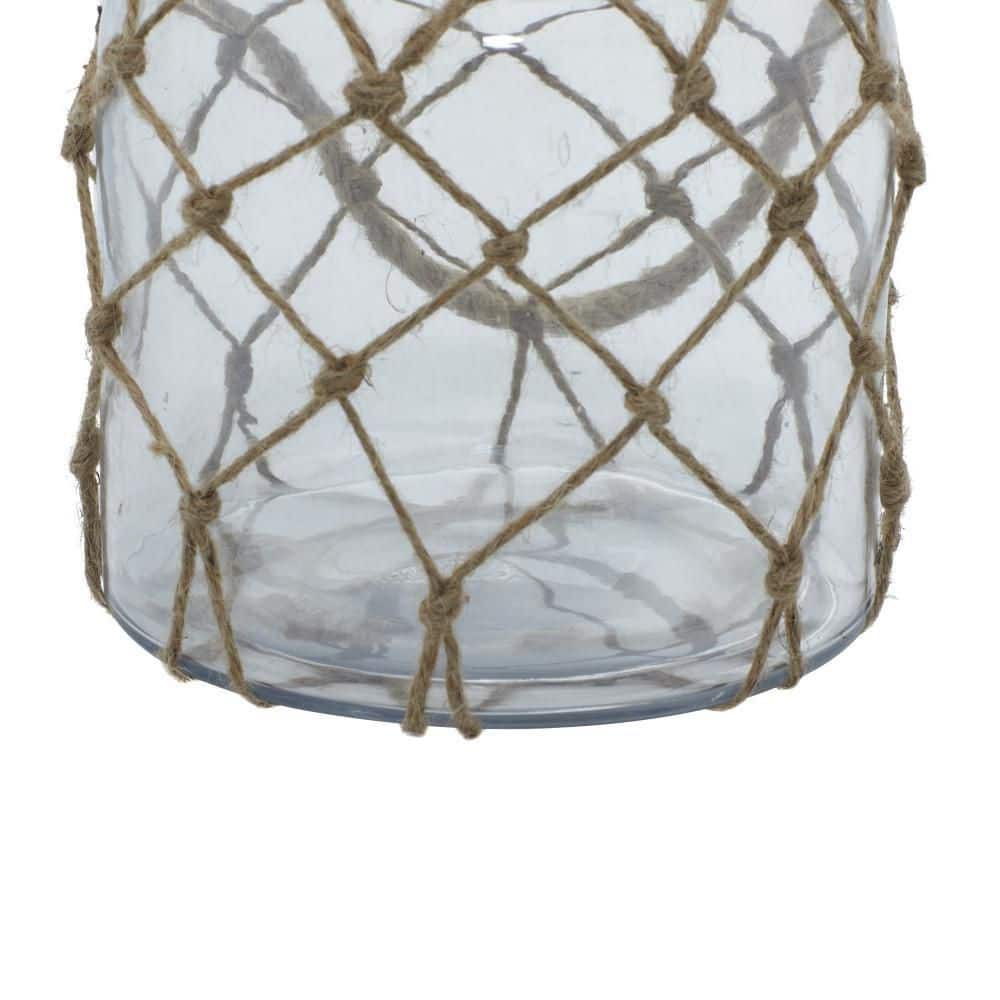 Coastal Charm Rustic Glass Candle Lantern with Jute Rope, 7"x8"