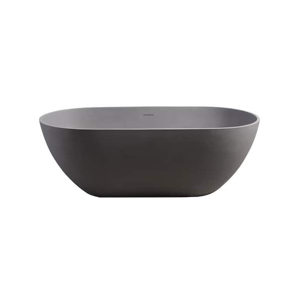 Aristocratic 63 in. x 29.5 in. Solid Surface Stone Resin Soaking Matte Gray Bathtub with Center Drain in Gray