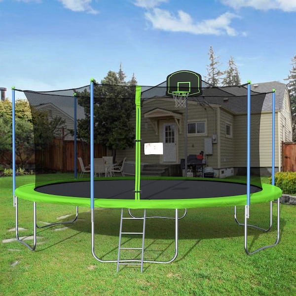 Nestfair 16 ft. Green Round Outdoor Trampoline with Enclosure LW285S00002 - The Home