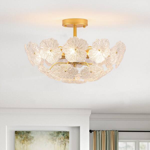 ETONIMERR 18.5 in. 6-Light Gold Modern Semi Flush Mount Ceiling
