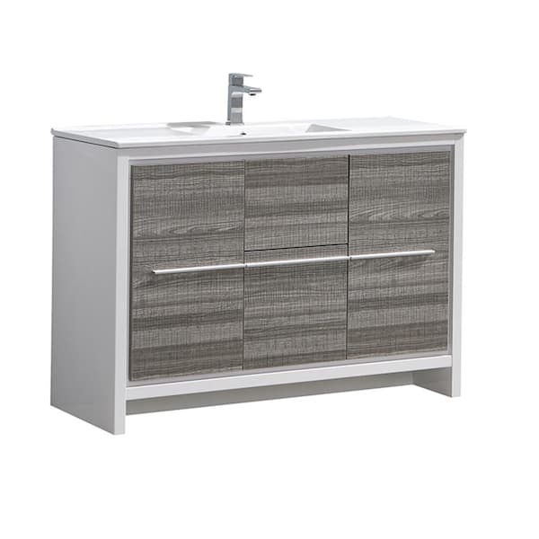 Fresca Allier Rio 48 in. Modern Bathroom Vanity in Ash Gray with Ceramic Vanity Top in White
