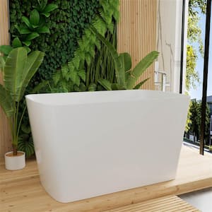 47 in.L x 27.55 in.W Japanese Soaking Acrylic Freestanding Flatbottom Bathtub Right Drain with cUPC Certified in White
