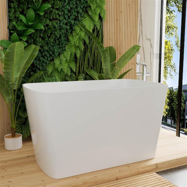 47 in.L x 27.55 in.W Japanese Soaking Acrylic Freestanding Flatbottom Bathtub Right Drain with cUPC Certified in White