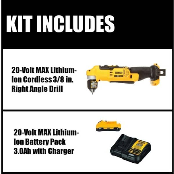 20V MAX Cordless 3/8 in. Right Angle Drill/Driver and (1) 20V 3.0Ah Battery and Charger