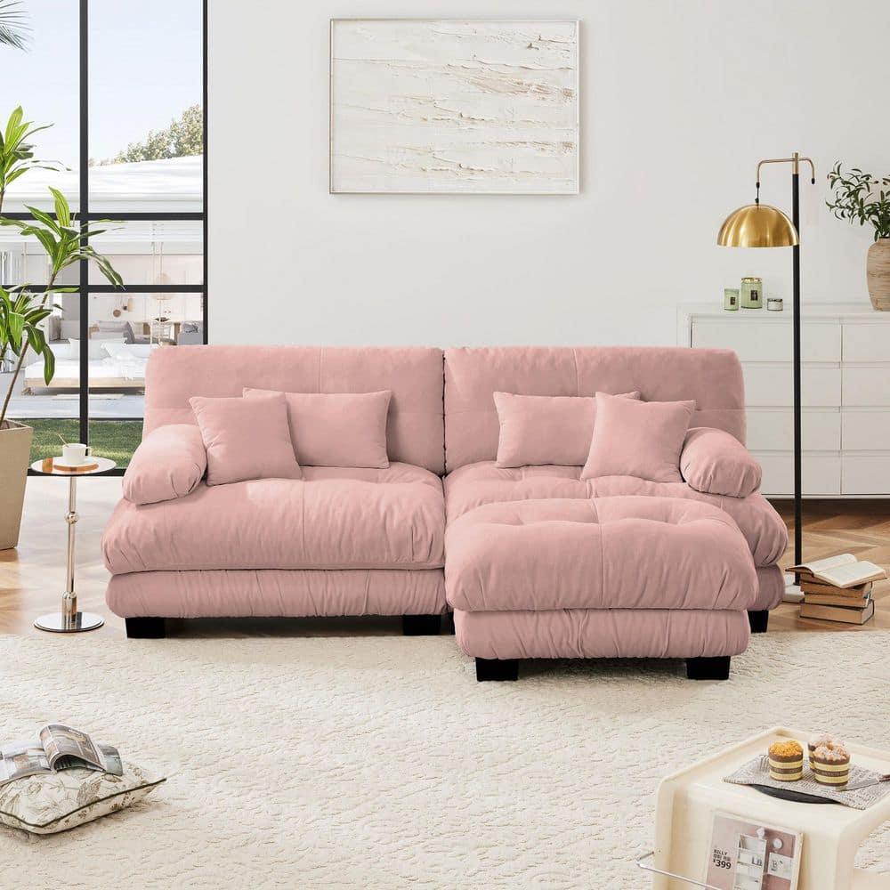 Ronald 94.4 in. Chenille Upholstered L Shaped Sectional Sofa in. Pink with Ottoman, 2 Lumbar Pillows, 2 Throw Pillows price history on PriceWatchPro