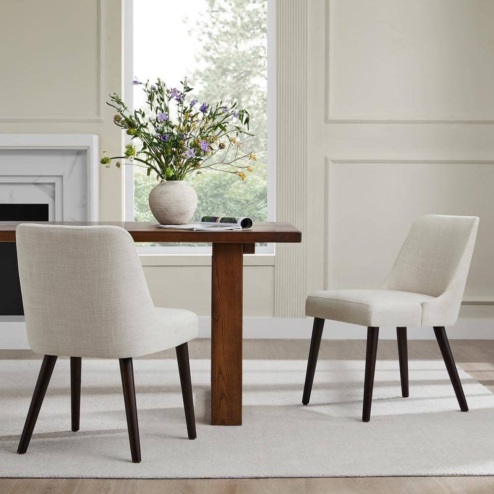 Set of 4 Modern Mid Century Style Dining Chairs in White with Wood Finish Legs main image 1