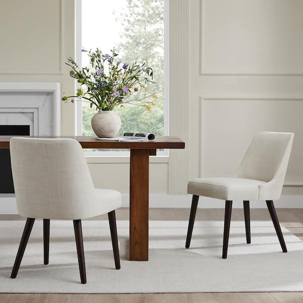 Spruce & Spring Leo White Mid-Century Modern Dining Chairs with Fabric Seat and Wood Legs for Kitchen and Dining Room (Set of 4)